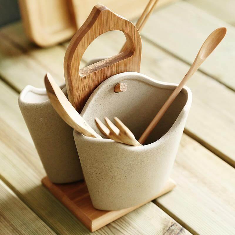 Lisslune | 2pcs Japan Style Ceramic Silverware Container