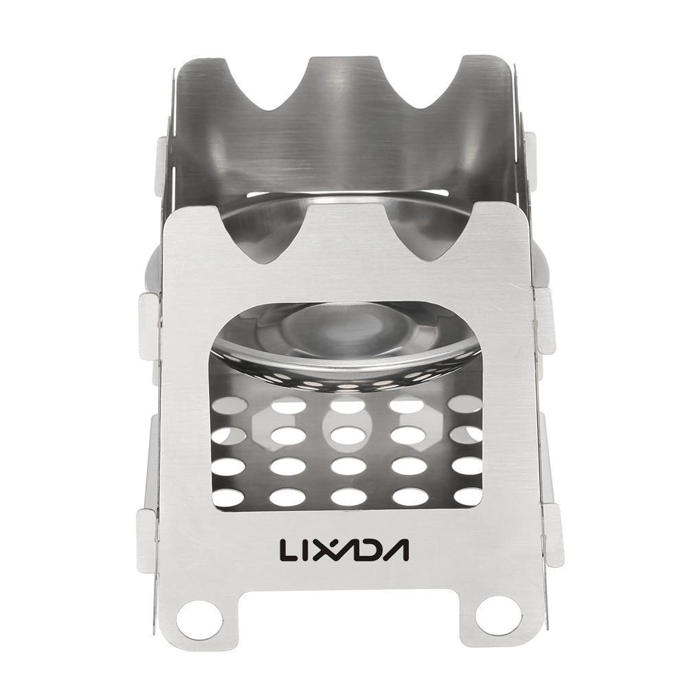 Lisslune | Pocket Rocket Stove Folding Wood Camping with Alcohol Tray Stainless Steel