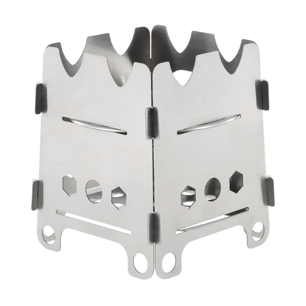 Lisslune | Pocket Rocket Stove Folding Wood Camping with Alcohol Tray Stainless Steel