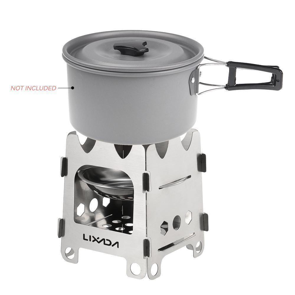Lisslune | Pocket Rocket Stove Folding Wood Camping with Alcohol Tray Stainless Steel