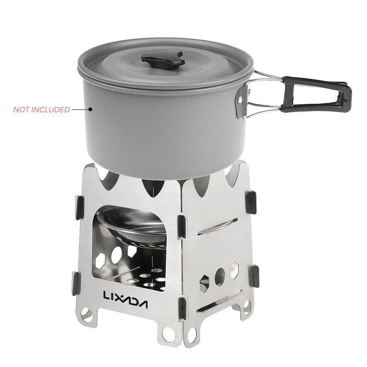 Lisslune | Pocket Rocket Stove Folding Wood Camping with Alcohol Tray Stainless Steel