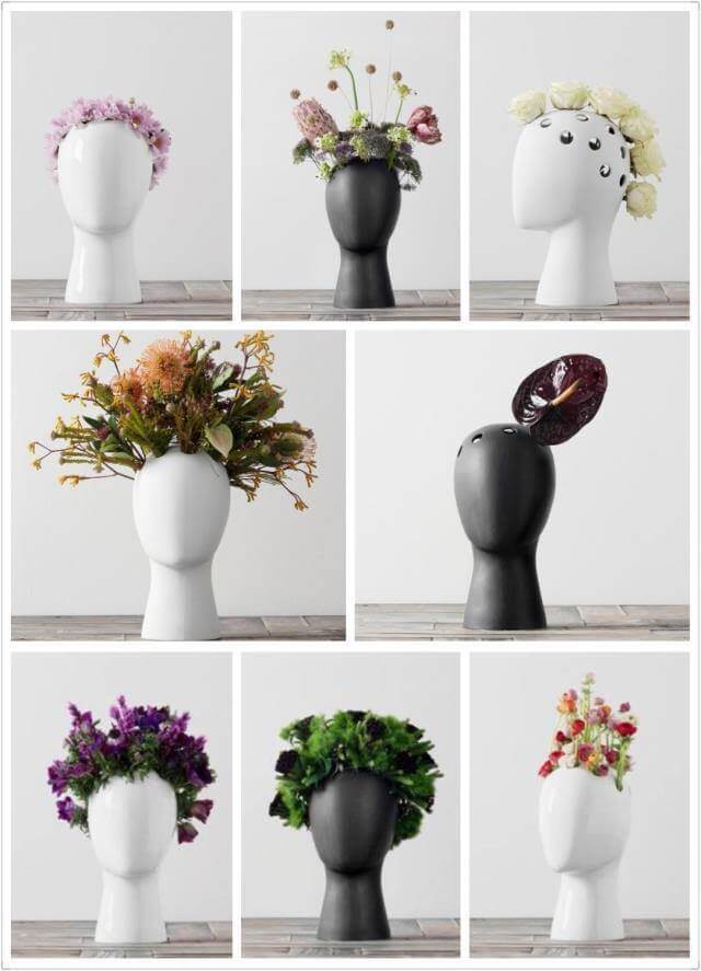 Lisslune | Creative Human Head White Black Decorative Ceramic Vase