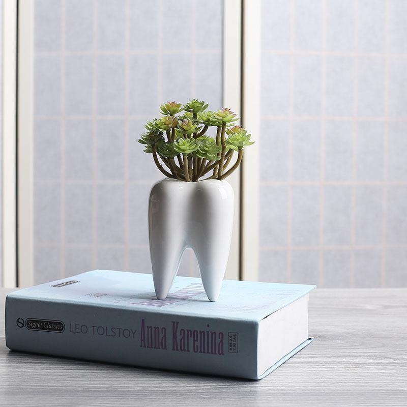 Lisslune | Tooth Shape White Ceramic Modern Flower Pot