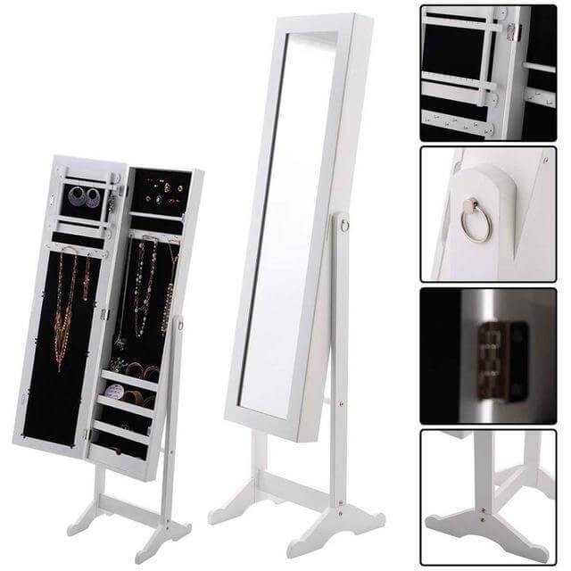 Lisslune | Jewelry Armoire Mirrored Wood Cabinet Organizer