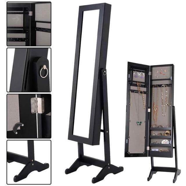Lisslune | Jewelry Armoire Mirrored Wood Cabinet Organizer