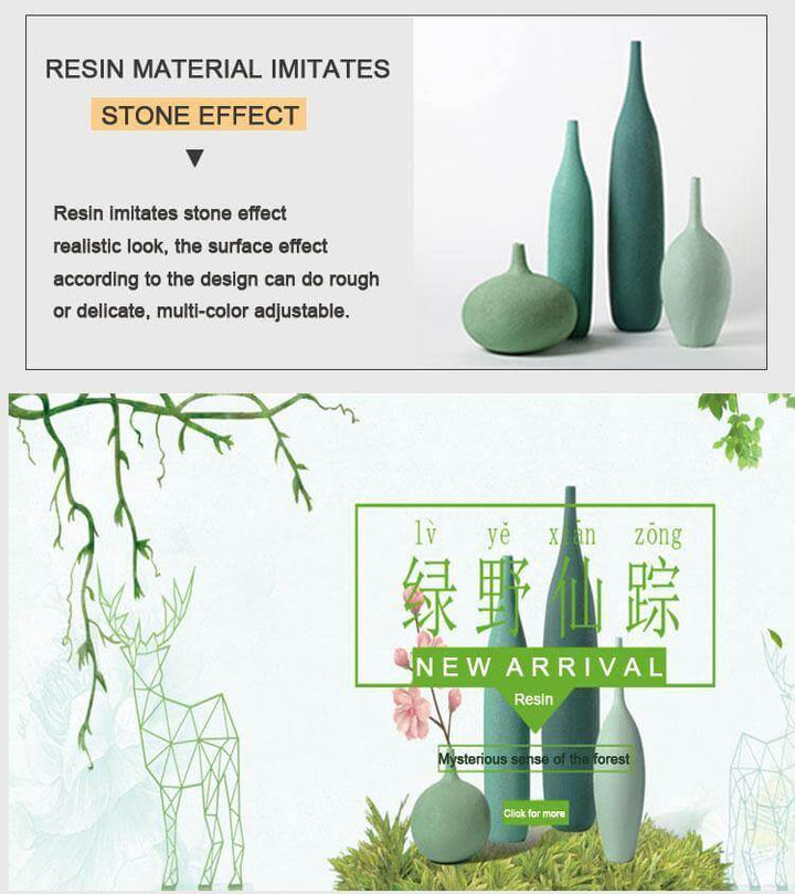 Lisslune | Interior Green Resin Flower Stone Vase for Home Decoration
