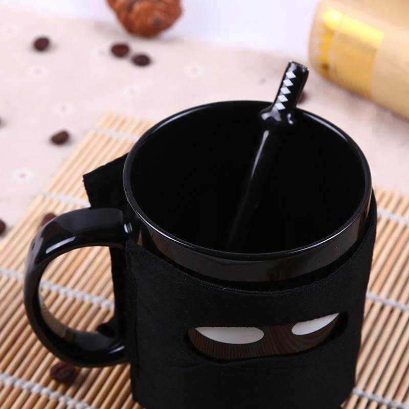 Lisslune | Creative Ninja Ceramic Mug with Mask Sword and Spoon