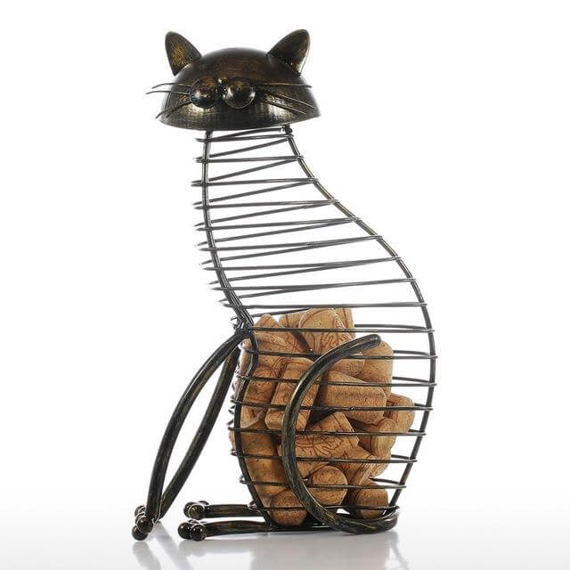 Lisslune | Metal Cat Figurines Cork Container