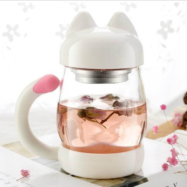 Lisslune | Cute Cat Glass Mug With  Tea Filter
