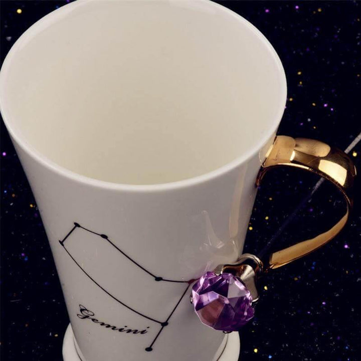 Lisslune | White And Gold Ceramic Coffee mugs with Zodiac Signs