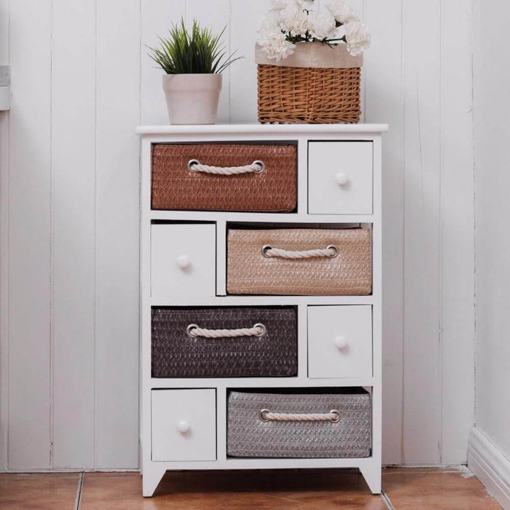 Lisslune | Wooden 4 Drawer 4 Woven Basket Storage Cabinet