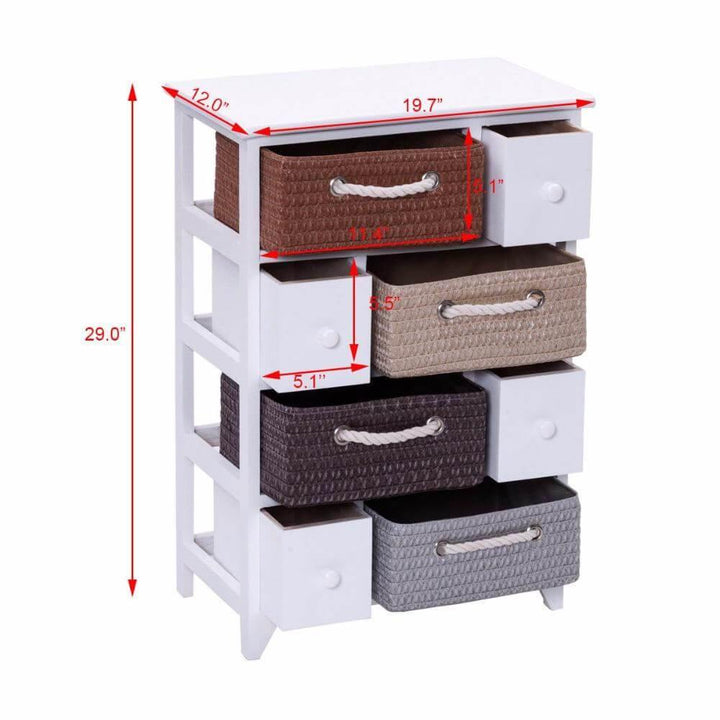 Lisslune | Wooden 4 Drawer 4 Woven Basket Storage Cabinet