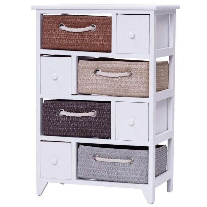 Lisslune | Wooden 4 Drawer 4 Woven Basket Storage Cabinet
