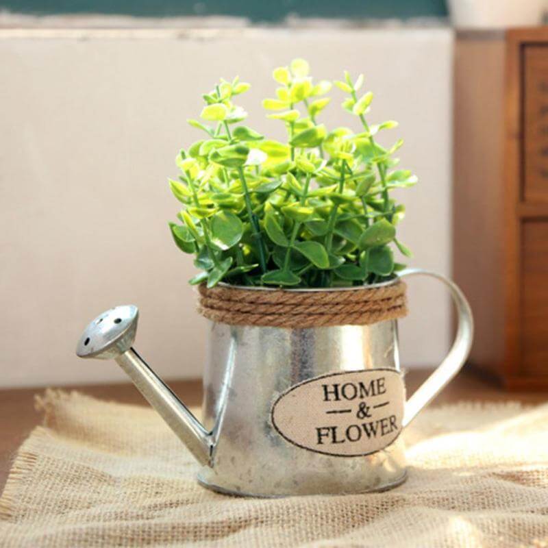 Lisslune | Vintage Mini Kettle Flowers Iron Bucket Vase