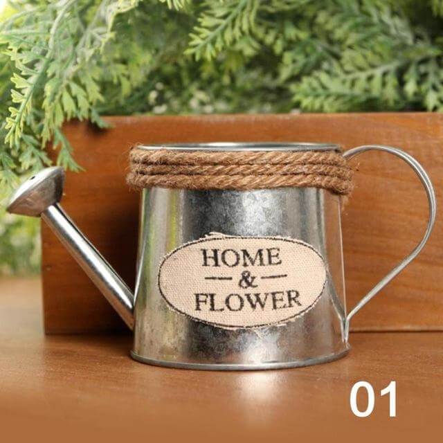 Lisslune | Vintage Mini Kettle Flowers Iron Bucket Vase