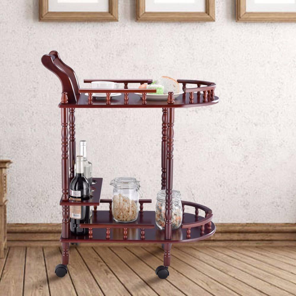 Lisslune | Wooden Kitchen Serving Bar Cart with  2 Tier