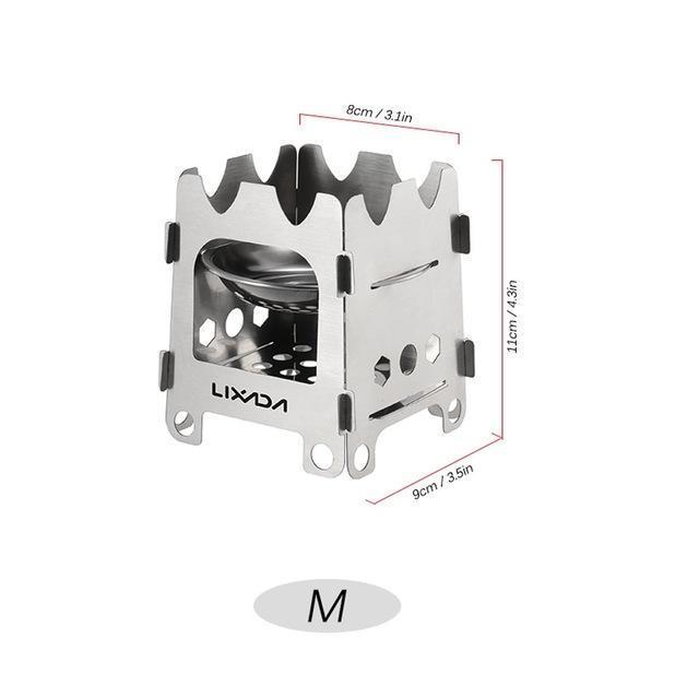 Lisslune | Pocket Rocket Stove Folding Wood Camping with Alcohol Tray Stainless Steel
