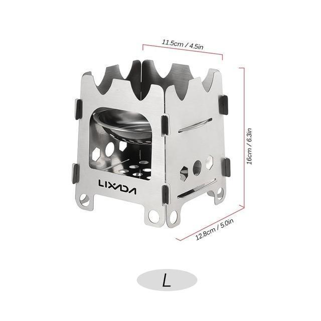 Lisslune | Pocket Rocket Stove Folding Wood Camping with Alcohol Tray Stainless Steel