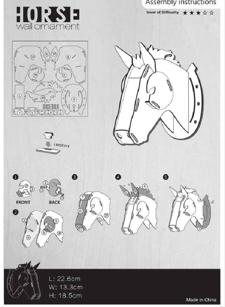 Lisslune | 3D Wooden Craft Horse Hanging Wall Decor
