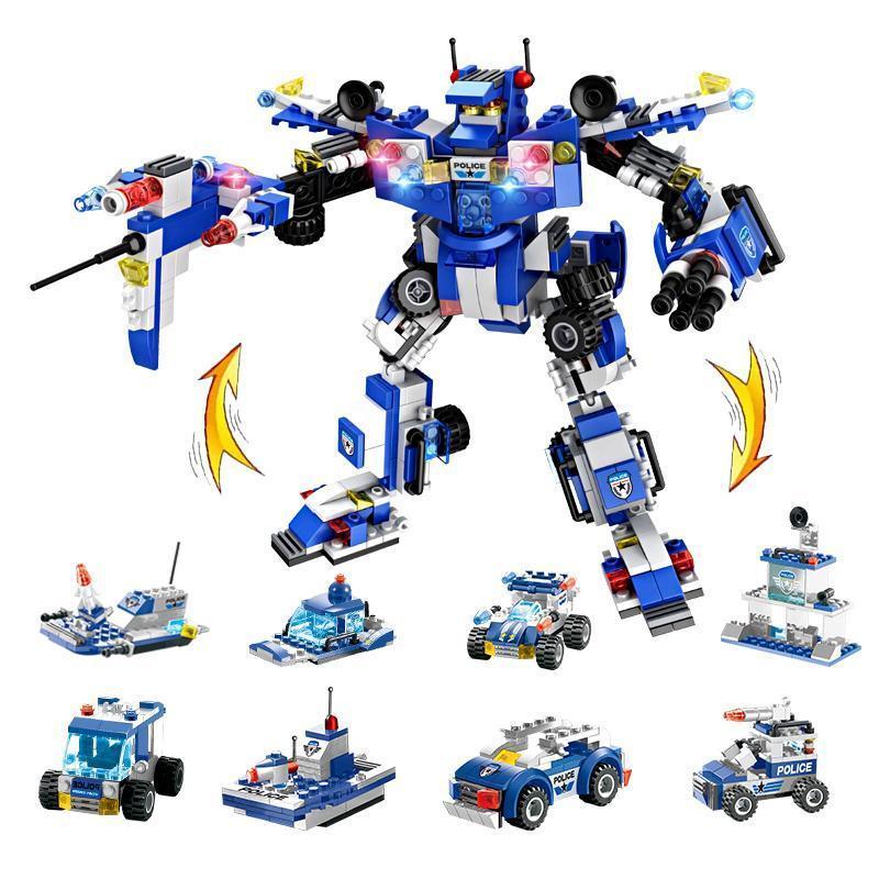 Lisslune | 8 IN 1 Robot Aircraft Car City Police SWAT Building Block