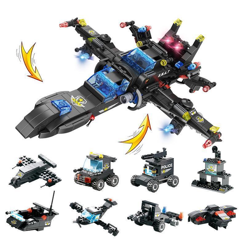 Lisslune | 8 IN 1 Robot Aircraft Car City Police SWAT Building Block