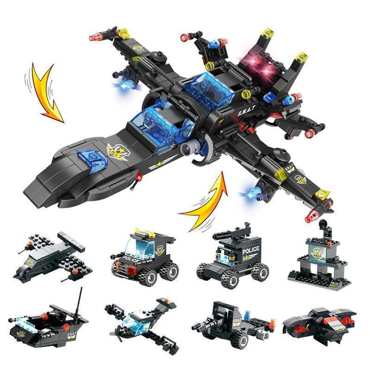 Lisslune | 8 IN 1 Robot Aircraft Car City Police SWAT Building Block