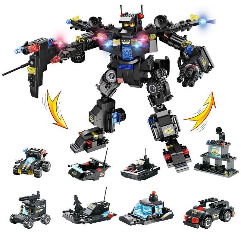 Lisslune | 8 IN 1 Robot Aircraft Car City Police SWAT Building Block