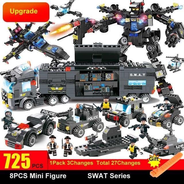 Lisslune | 8 IN 1 Robot Aircraft Car City Police SWAT Building Block