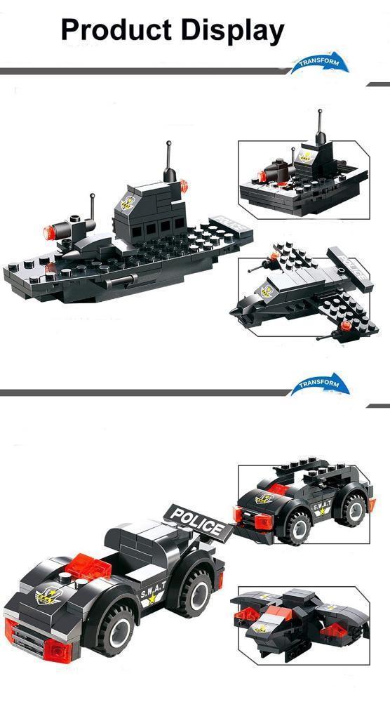 Lisslune | 8 IN 1 Robot Aircraft Car City Police SWAT Building Block