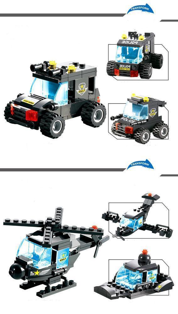 Lisslune | 8 IN 1 Robot Aircraft Car City Police SWAT Building Block