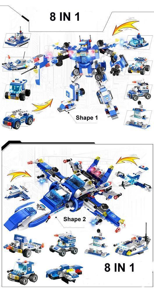 Lisslune | 8 IN 1 Robot Aircraft Car City Police SWAT Building Block