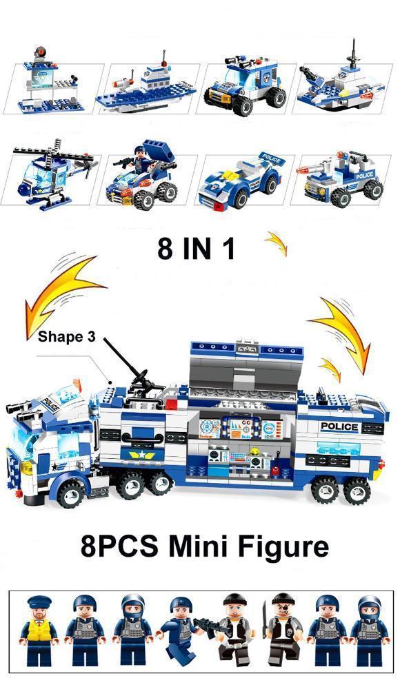 Lisslune | 8 IN 1 Robot Aircraft Car City Police SWAT Building Block