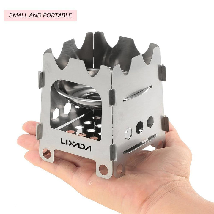 Lisslune | Pocket Rocket Stove Folding Wood Camping with Alcohol Tray Stainless Steel