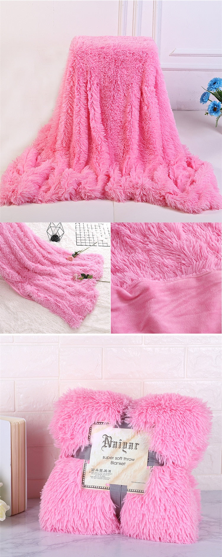 Lisslune | Therapeutic Pink Fluffy Velvet Fleece Throw Blanket - Crib to King Size