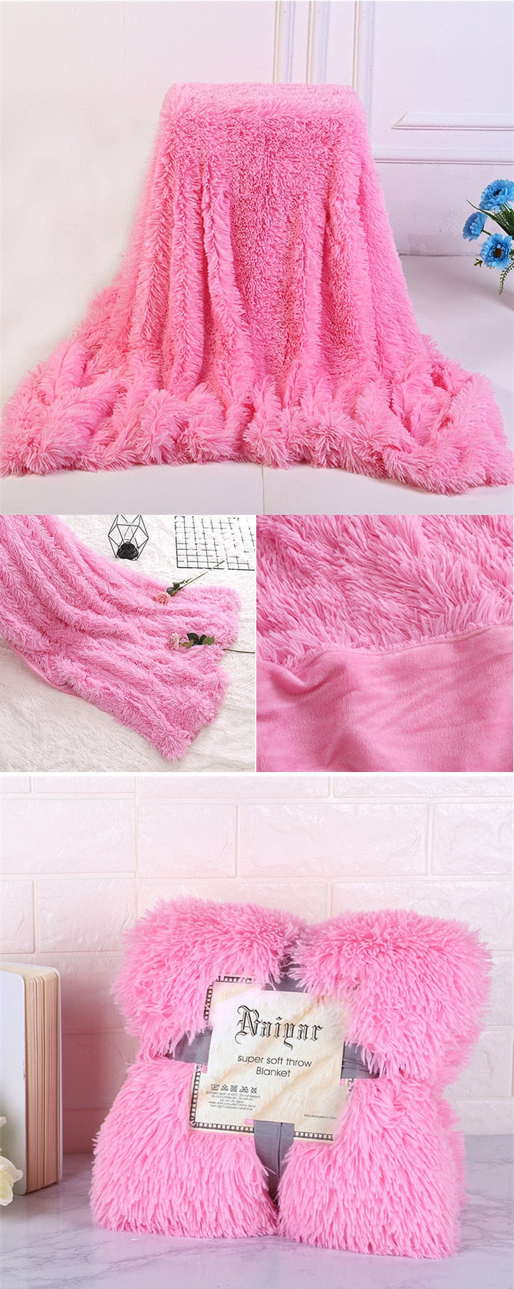 Lisslune | Therapeutic Pink Fluffy Velvet Fleece Throw Blanket - Crib to King Size