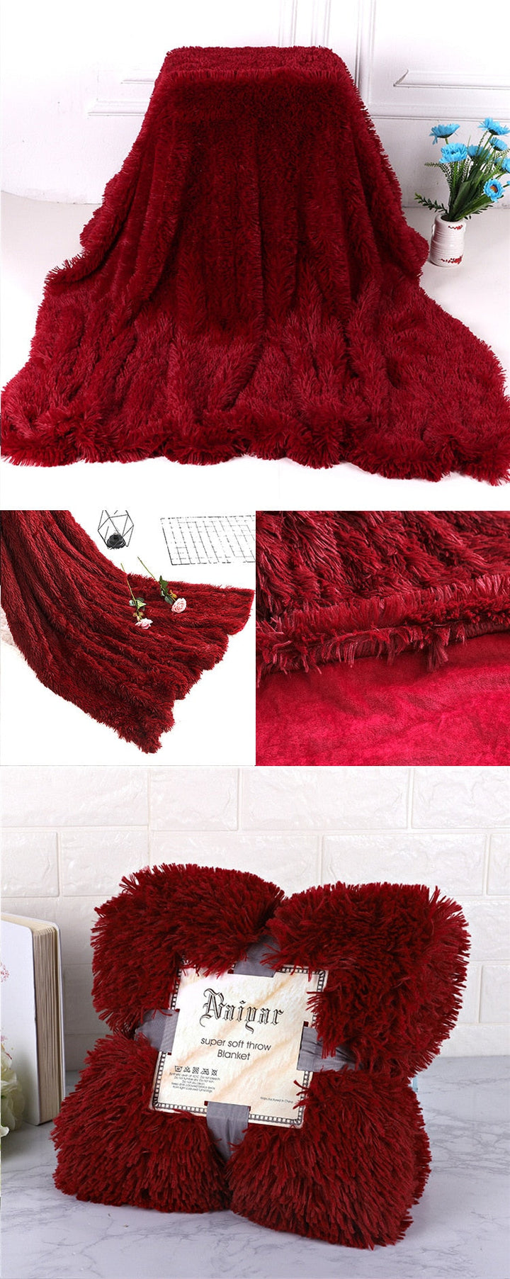 Lisslune | Therapeutic Red Wine Fluffy Velvet Fleece Throw Blanket - Cradle to King Size