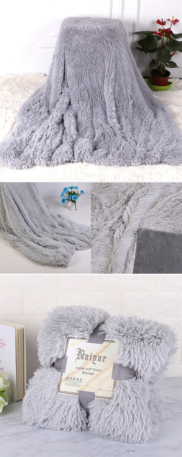 Lisslune | Therapeutic Gray Fluffy Velvet Fleece Blanket - Children's Bed to Queen Size