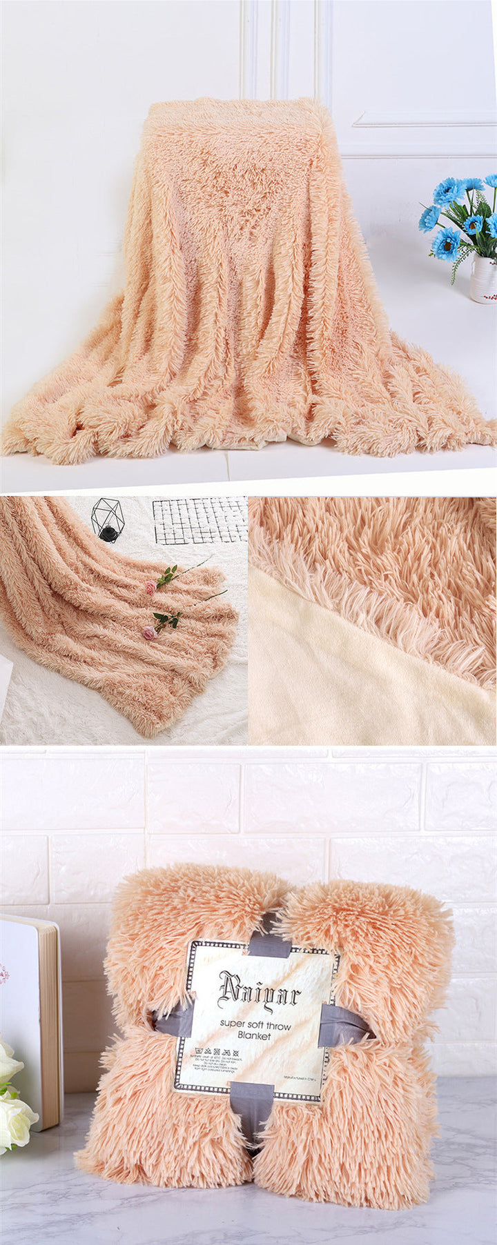Lisslune | Therapeutic Beige Plush Velvet Fleece Throw Blanket - Cradle to King Size