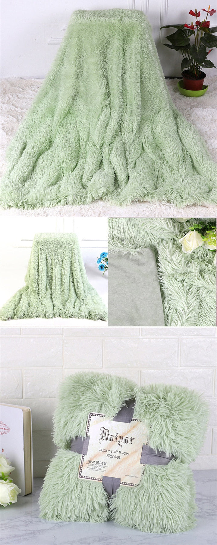 Lisslune | Therapeutic Soft Green Plush Velvet Fleece Throw Blanket - Toddler Bed to King Size