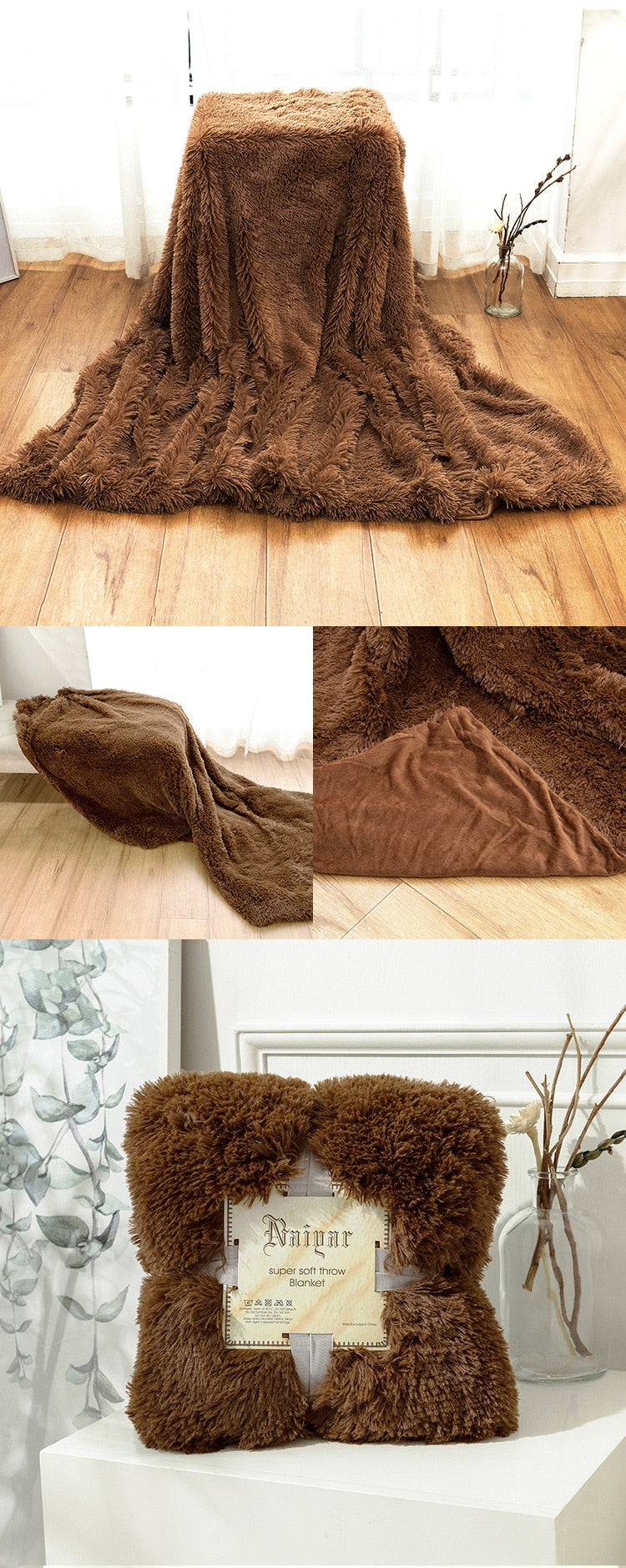 Lisslune | Therapeutic Dark Brown Fluffy Velvet Fleece Throw Blanket - Kids Bed up to Queen Size