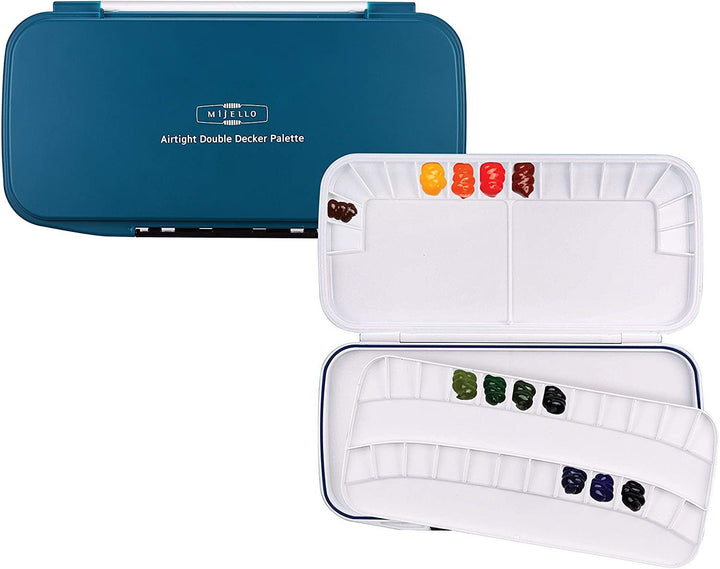 Lisslune | Teal Portable Double Deck Watercolor Palette for On-the-Go Artists