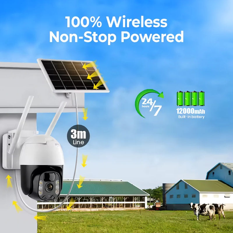Lisslune | 2K Solar-Powered WIFI PTZ Camera with Auto-Tracking & Night Vision