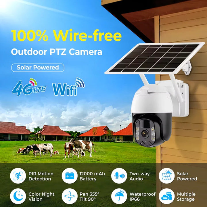 Lisslune | 2K Solar-Powered WIFI PTZ Camera with Auto-Tracking & Night Vision
