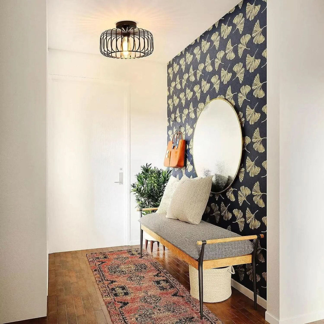 Lisslune | Modern Birdcage E26 Ceiling Light – Iron Flush Mount Fixture