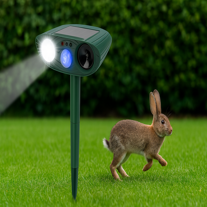Lisslune | Solar Powered Ultrasonic Rabbit Repeller with Flashing Light – Effective Pest Control for Gardens and Yards