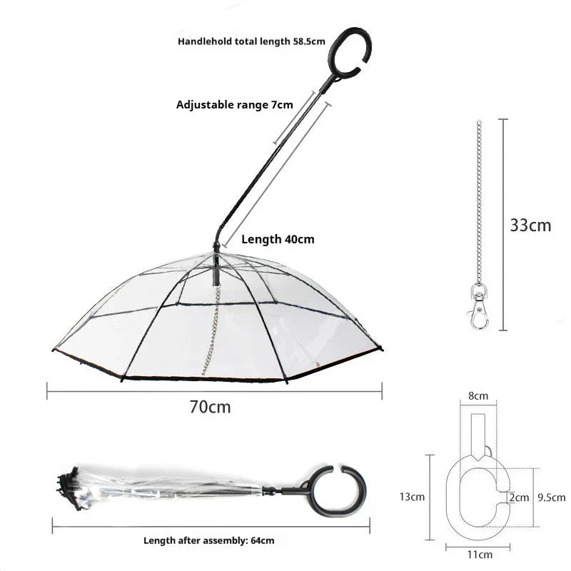 Lisslune | WALKDRY Clear – Wind-Resistant Pet Umbrella with Quick-Clip Leash