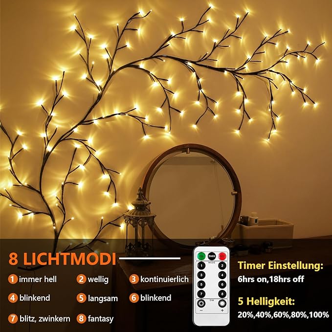 Lisslune | LED Grapevine Fairy Lights - 100 LED String Lights with Green Wire for Indoor & Outdoor Decoration, Parties, and Garden Use