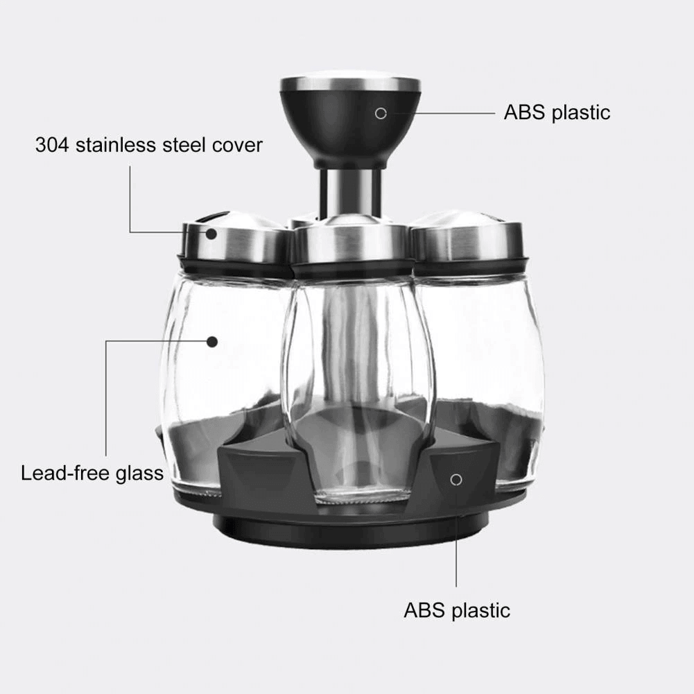 Lisslune | Smart Rotating Stainless Steel Glass Seasoning Set