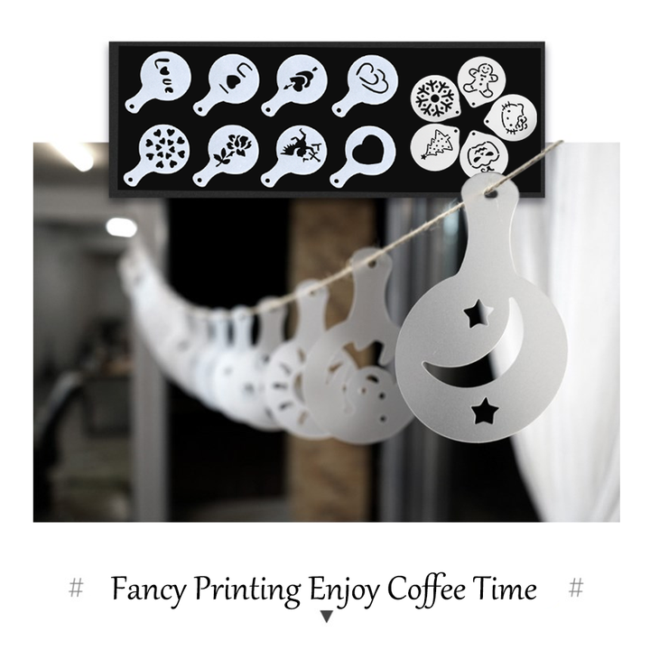 Lisslune | 8Pcs Coffee Cake Decoration Stencil Molds