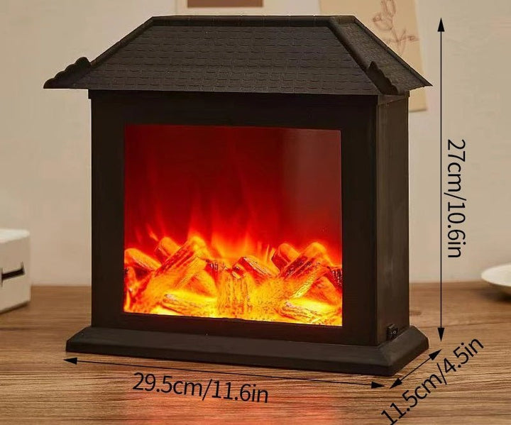 Lisslune | Retro Fireplace Lantern – Flickering Flame Night Light for Christmas Charm, USB/Battery-Powered Holiday Décor